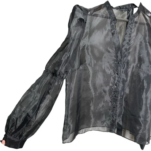 Eloquii Size 16 Sheer Top Leg of Mutton Sleeve Button Up Nylon Party Glam - Picture 2 of 8